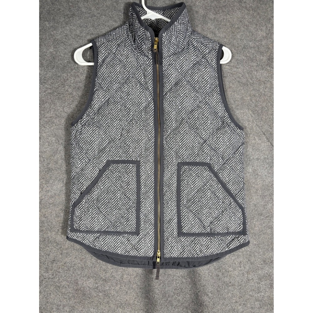 J.Crew Excursion Puffer Vest Womens Small Grey Herringbone Quilted Down 02533‎